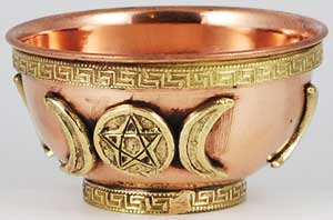 Offering Bowl Triple Moon Pentacle Copper and Brass 3